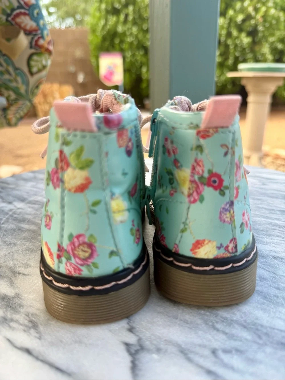 UK Brand Mint Floral Lace-Up Toddler Girls Combat Boots